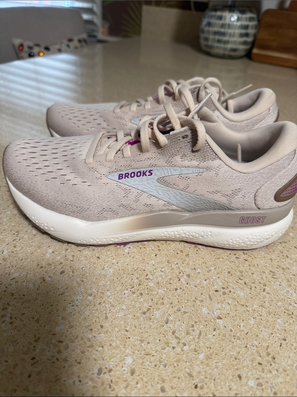 Brooks Ghost Women's Running Shoes - Taupe with Pink Accents